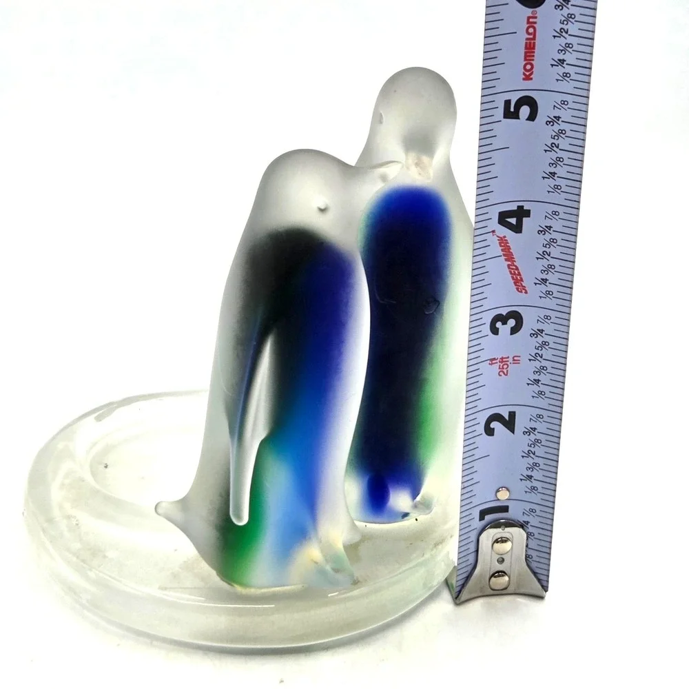Penguin Tealight Candle Holder Partylite Frosted Clear Blue Green Glass‎